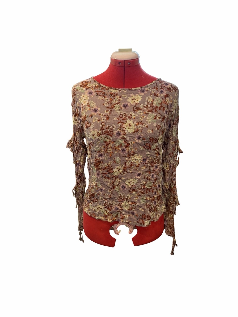 Floral Long-Sleeve Ruching Top - lilac tied sleeves
